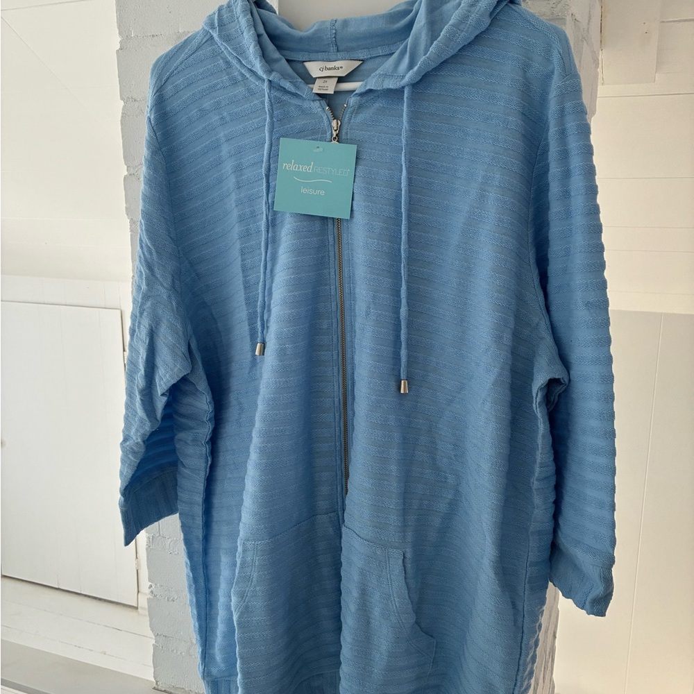 NWT CJ Banks Light Blue Zip up Hoodie